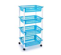 Tradineur - Carro verdulero azul claro modelo PLFT con ruedas 4 cestas 85 x 40 x 30 cm . Carrito portaobjetos estantes multiusos para organizar los espacios domésticos