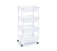 Tradineur - Carro verdulero blanco modelo PLFT con ruedas 4 cestas 85 x 40 x 30 cm . Carrito portaobjetos estantes multiusos para organizar los espacios domésticos