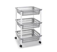 Tradineur - Carro verdulero gris plata modelo PLFT con ruedas 3 cestas 40 x 30 x 61,5 cm. Carrito portaobjetos estantes multiusos para organizar los espacios domésticos