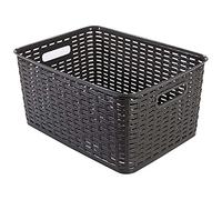 Tradineur - Cesta organizadora Rectangular Rattan de Polipropileno, Caja con Asas, Almacenamiento de Ropa, Productos de Limpieza, Mantas, Colada (Wengué, 29 litros, 41 x 35 x 23,3 cm)