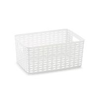 Tradineur - Cesta Rattan N.º 3 - Fabricado en plástico - Almacenamiento de Ropa, Productos de Limpieza - Capacidad de 10 L - 16 x 33 x 22 cm - Color: Blanco