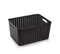 Tradineur - Cesta Rattan N.º 5 - Fabricado en plástico - Almacenamiento de Ropa, Productos de Limpieza - Capacidad de 18 L - 19 x 38,5 x 28,5 cm - Color: Wengue