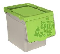 Tradineur - Contenedor de polipropileno apilable, cubo de basura, caja de almacenamiento de residuos, fácil apertura, reciclaje, cocina (Vidrio, 27 litros, 31,5 x 29,5 x 39,5 cm) Multicolor