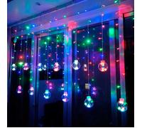Tradineur - Cortina de luces LED, 10 bolas, guirnalda luminosa para interior, 9W, incluye mando regulador, Navidad, ventana, pared, escaparate, bodas, fiestas (138 luces, luz multicolor)