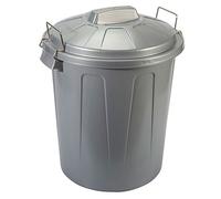Tradineur - Cubo de basura, 31 litros, plástico incluye tapa y asas metálicas, contenedor de residuos, papelera, reciclaje, industrial, hogar, fabricado en España, 48,2 x 37,5 cm (Gris) Gray
