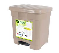 Tradineur - Cubo de basura color topo con pedal 46 litros plástico 45,5 x 43,5 x 39 cm. Contenedor de basura, papelera con separador para colocar dos bolsas, fabricado en España Brown