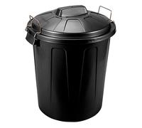 Tradineur - Cubo de basura con asas metálicas y tapa, plástico resistente, contenedor de residuos, papelera, reciclaje, industrial, hogar, fabricado en España (Negro, 70 litros) Black