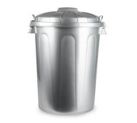 Tradineur - Cubo de basura con asas metálicas y tapa, plástico resistente, contenedor de residuos, papelera, reciclaje, industrial, hogar, fabricado en España (Plata, 70 litros) Gray