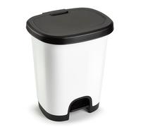 Tradineur - Cubo de basura con pedal - Fabricado en Plástico - Capacidad de 27 Litros - 45 x 38 x 32 cm - Color Blanco y Negro Multicolor