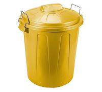 Tradineur - Cubo de basura con tapa y asas metálicas, 31 litros, plástico, contenedor de residuos, papelera, reciclaje, industrial, hogar, fabricado en España, 48,2 x 37,5 cm (Amarillo) Yellow