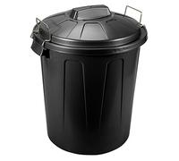 Tradineur - Cubo de basura con tapa y asas metálicas, 31 litros, plástico resistente, contenedor de residuos, papelera, reciclaje, industrial, hogar, fabricado en España, 48,2 x 37,5 cm (Negro) Black
