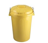 Tradineur - Cubo de Basura con Tapa y Asas metálicas, contenedor de residuos de plástico, Papelera, Reciclaje, Industrial, Fabricado en España (Amarillo, 100 litros, 57 x 74,5 x 52 cm)