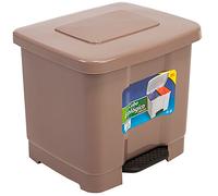 Tradineur - Cubo de basura de plástico con pedal, contenedor de residuos, papelera con separador para colocar dos bolsas, cocina (Marrón topo, 35 litros, 38 x 43 x 38 cm) Brown