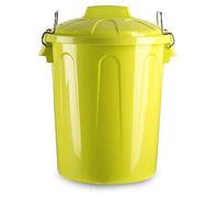 Tradineur - Cubo de basura de plástico - Incluye tapa y asas metalicas - Fabricado en España - Contenedor de residuos - Capacidad de 100 Litros - 74,5 x 57 x 52 cm. - Color Amarillo.