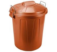 Tradineur - Cubo de basura de plástico resistente con tapa y asas metálicas, contenedor de residuos, papelera, reciclaje, industrial, fabricado en España (Marrón, 70 litros) Brown