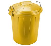 Tradineur - Cubo de basura de plástico, tapa y asas metálicas, contenedor de residuos, papelera, reciclaje, industrial, fabricado en España (Amarillo, 51 litros) Yellow