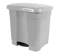 Tradineur - Cubo de basura gris plata con pedal 46 litros plástico 45,5 x 43,5 x 39 cm. Contenedor de basura, papelera con separador para colocar dos bolsas, fabricado en España Gray