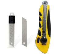 Tradineur - Cúter con 2 cuchillas de recambio, superficie antideslizante, cutter con hoja de 110 x 18 mm, bloqueo de seguridad, carcasa de plástico, forma ergonómica, 17 cm Multicolor