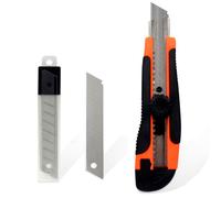 Tradineur - Cúter profesional con 5 cuchillas de recambio, superficie antideslizante, cutter con hoja de 18 mm, bloqueo de seguridad, carcasa de plástico, forma ergonómica, 17 cm Multicolor