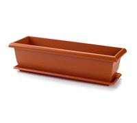 Tradineur - Jardinera con plato Rectangular "Terracota" - PLFT - Fabricado en Plástico - Macetero apto para Exterior e Interior del hogar - 60 cm - Color Marrón Brown