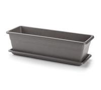 Tradineur - Jardinera de plástico con Plato Adán 20 litros. Macetero, Maceta para Plantas y Flores Rectangular de plástico con Agujeros de Drenaje (50 cm, Gris)