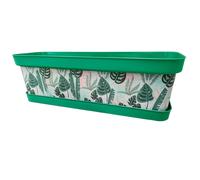 Tradineur - Jardinera de plástico con plato, modelo Lunares Floral, polipropileno, tiesto, macetero, recipiente para plantas, fabricada en España (Verde - 60 cm)