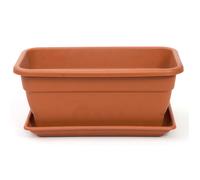 Tradineur - Jardinera eva de plástico con plato adán 16 litros, 40 cm - PLFT - Color Marron. Macetero, maceta para plantas y flores rectangular de plástico con agujeros de drenaje Brown