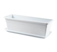 Tradineur - Jardinera Eva de plástico con Plato adán - 20 litros - 50 cm - Color Blanca - PLFT - Maceta para Plantas y Flores Rectangular de plástico con Agujeros de Drenaje