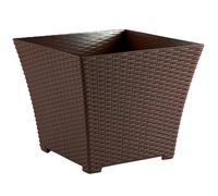 Tradineur - Maceta Rattan cuadrada de plástico para plantas, hogar, jardín, terraza, trabajo (Wengué, 21 x 25 x 25 cm)