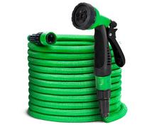 Tradineur - Manguera de riego con espiral + Pistola de Riego - Longitud de 7,5 Metros - 6 Modos de Riego - Adaptador ABS para grifo de 1/2"-3/4" Green