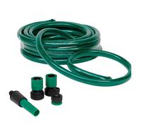 Tradineur - Manguera de riego flexible, 3 capas PVC, incluye 4 accesorios, regar jardín, huerto, lavar coche, labores agrícolas, 15 bar, Ø 3/4'' - 19 mm, 30 metros Green