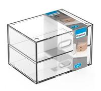 Tradineur - Mini cajonera transparente A6 con 2 cajones, plástico, organizador de cosméticos, maquillaje, accesorios de costura, tornillos, fabricada en España, 17 x 12,5 x 11,1 cm White