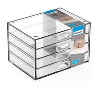 Tradineur - Mini cajonera transparente A6 con 4 cajones, plástico, organizador de cosméticos, maquillaje, accesorios de costura, tornillos, fabricada en España - 11 x 17 x 12,5 cm White