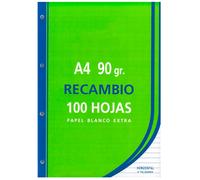 Tradineur - Pack de 100 hojas rayadas A4 perforadas con margen, recambio hojas sueltas para archivador, 4 taladros, papel 90 g, material escolar, oficina, modelo aleatorio White