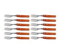 Tradineur - Pack de 12 Tenedores chuleteros de Acero Inoxidable, Mango de Madera, Cubiertos clásicos para Carne, Aptos para lavavajillas - 20,5 cm