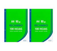 Tradineur - Pack de 200 hojas rayadas A4 perforadas con margen, recambio hojas sueltas para archivador, 4 taladros, papel 90 g, material escolar, oficina, modelo aleatorio