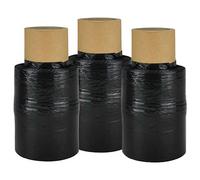 Tradineur - Pack de 3 rollos de mini film elástico para paletizar, embalar, protector extensible de embalaje, mudanzas, almacenes, maletas de viaje (Negro - 100 mm) Black