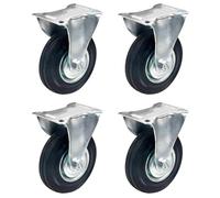 Tradineur - Pack de 4 ruedas fijas para muebles, goma y hierro, incluyen placa de montaje, rueda de transporte para cargas pesadas, industrial, peso máx. 50 kg, Ø 75 mm