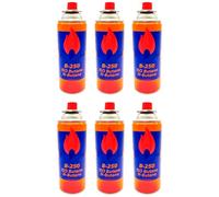 Tradineur - Pack de 6 cartuchos de gas isobutano, bote, bombona, recarga de gas para cocina portátil, camping, acampada, 220 gr