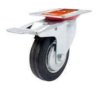 Tradineur - Rueda giratoria con freno para muebles, goma y hierro, incluye placa de montaje, rueda de transporte para cargas pesadas, industrial, peso máx. 100 kg, Ø 125 mm