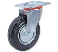 Tradineur - Rueda giratoria para muebles, goma y hierro, incluye placa de montaje, rueda de transporte para cargas pesadas, industrial, peso máx. 100 kg, Ø 125 mm