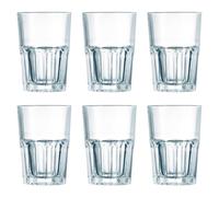 Tradineur - Set de 6 vasos "new america" con capacidad de 40 cl, de 8,5 cm de diámetro y 12 cm de alto. Pack de 6 vasos especiales para refresco, con base gruesa facetada, hogar, hostelería White