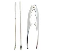 Tradineur - Set de tenaza y 2 pinchos para marisco, acero inoxidable, pinza y mini tenedores de langosta, multiusos, utensilios de cocina, aptos para lavavajillas, 15 y 16,7 cm Gray