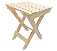 Tradineur - Taburete plegable de madera con reposapiés, mesita auxiliar sin tratar de jardín, balcón, terraza, camping, picnic, 43,5 x 33,2 x 32,3 cm Beige