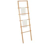 Tradineur - Toallero de pie de bambú, escalera decorativa con 5 peldaños, porta toallas, soporte para apoyar en la pared, baño, aseo, 180 x 51 x 4 cm Beige