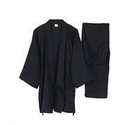Trajes de Estilo japonés de los Hombres Traje de meditación de Traje de Pijamas de Kimono Fino Set-Navy-Size L