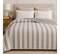 TRAMAS+ Colcha Bouti Estampada para Cama, Cubrecamas Ligero de Primavera y Verano - Cama de 135-150 (240x270) - Raya Esencia Verde Seco