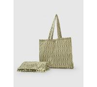 TRAMAS+ Set Toalla Pareo y Bolso a Juego, Toalla de Playa, Bolso con Estampado, Ideal para Verano, Playa, Piscina y Vacaciones - Rubio, Verde