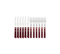 Tramontina Juego de 12 cubiertos para carne de estilo español, con 6 cuchillos de carne y 6 tenedores, acero inoxidable, mango de madera auténtica en rojo, FSC