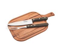 Tramontina - Juego de Cubiertos Churrasco, para Carne, en Acero Inoxidable y Mangos de Madera Polywood en Color Castaño, Incluye Tabla, Utensilios con Remaches, 3 Piezas